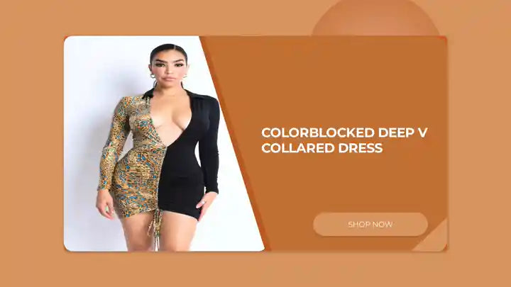 Colorblocked Deep V Collared Dress by@Outfy