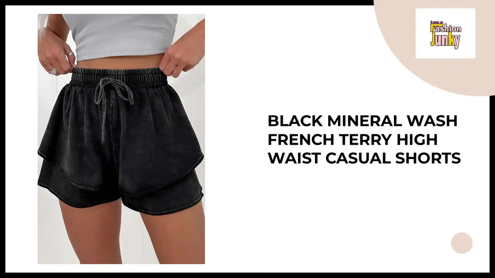 Black Mineral Wash French Terry High Waist Casual Shorts by@Outfy