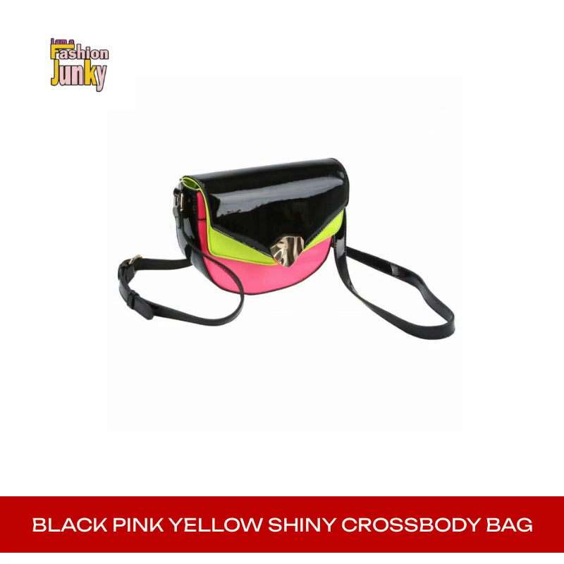 Black Pink Yellow Shiny Crossbody Bag by@Outfy