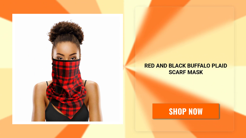 Red and Black Buffalo Plaid Scarf Mask by@Outfy