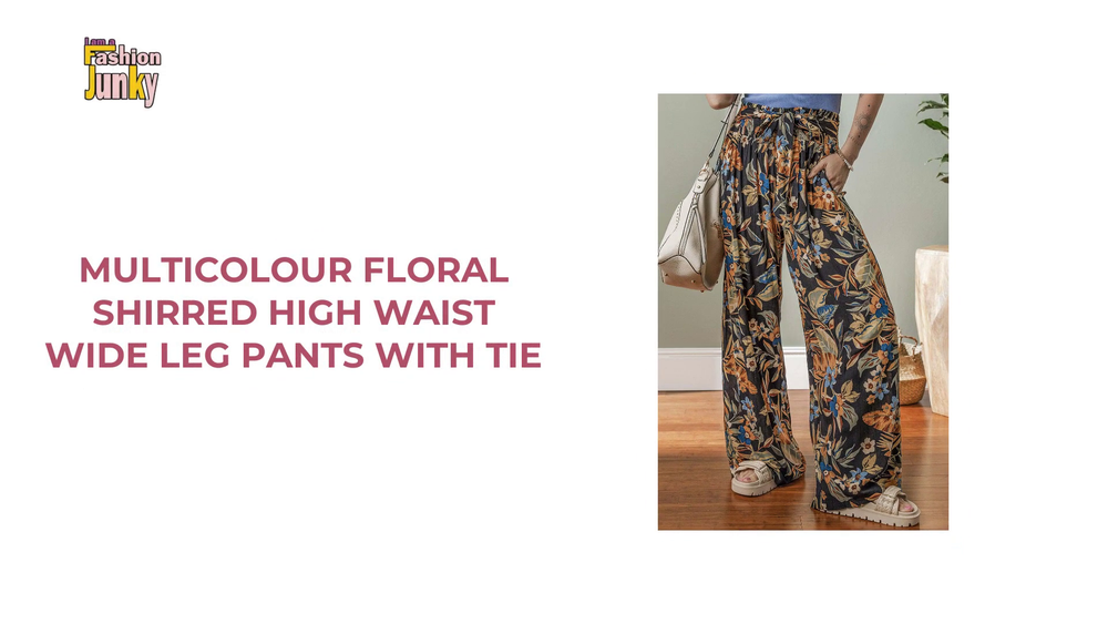 Multicolour Floral Shirred High Waist Wide Leg Pants with Tie by@Outfy