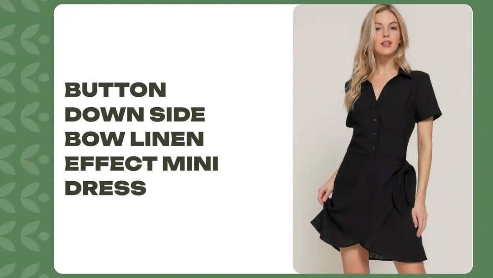 Button Down Side Bow Linen Effect Mini Dress by@Outfy