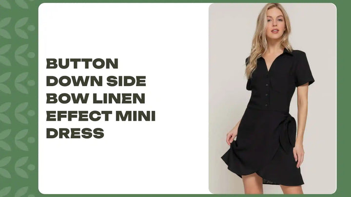 Button Down Side Bow Linen Effect Mini Dress by@Outfy