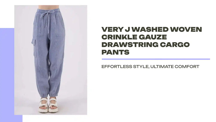 VERY J Washed Woven Crinkle Gauze Drawstring Cargo Pants by@Outfy