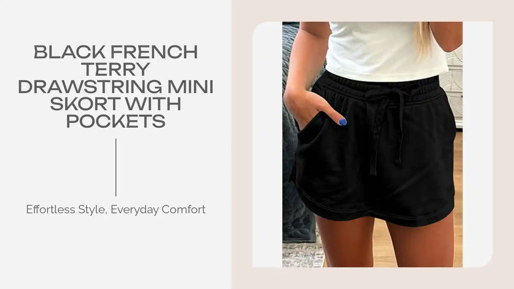 Black French Terry Drawstring Mini Skort with Pockets by@Outfy