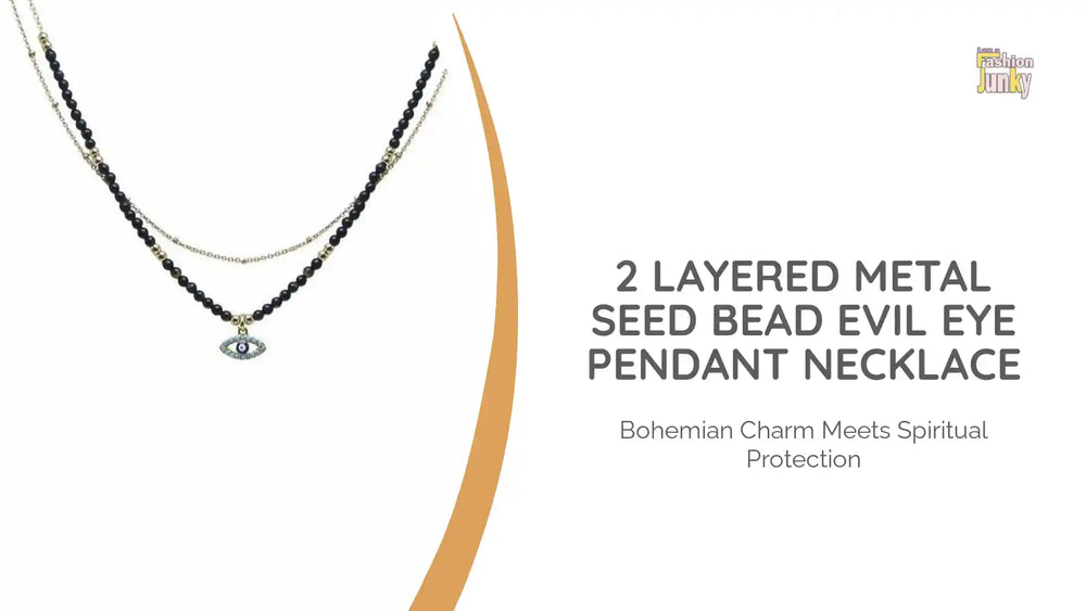 2 Layered Metal Seed Bead Evil Eye Pendant Necklace by@Outfy