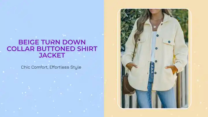 Beige Turn Down Collar Buttoned Shirt Jacket by@Outfy