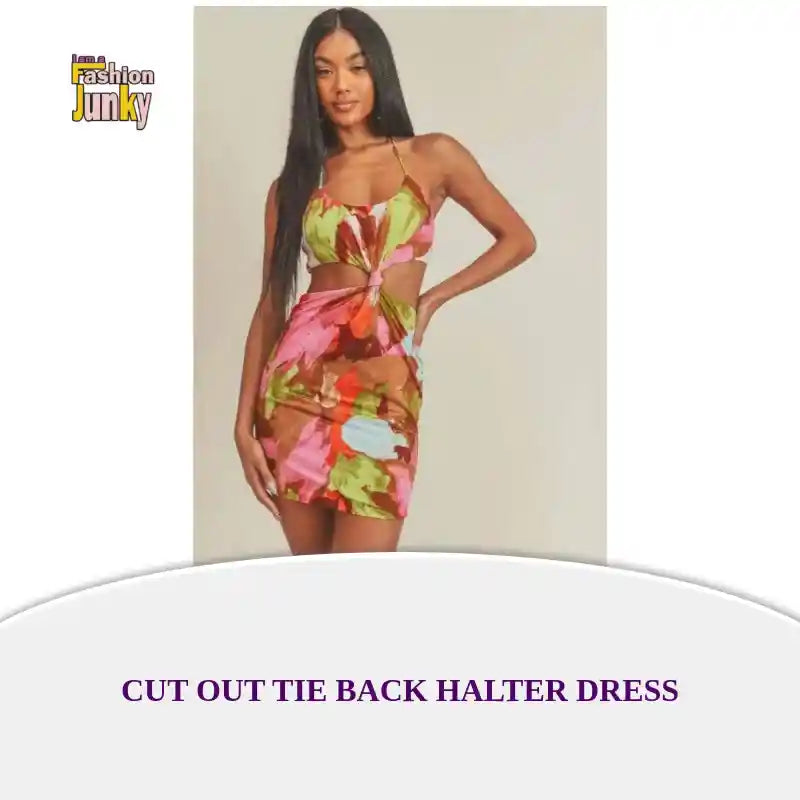 Cut Out Tie Back Halter Dress by@Outfy