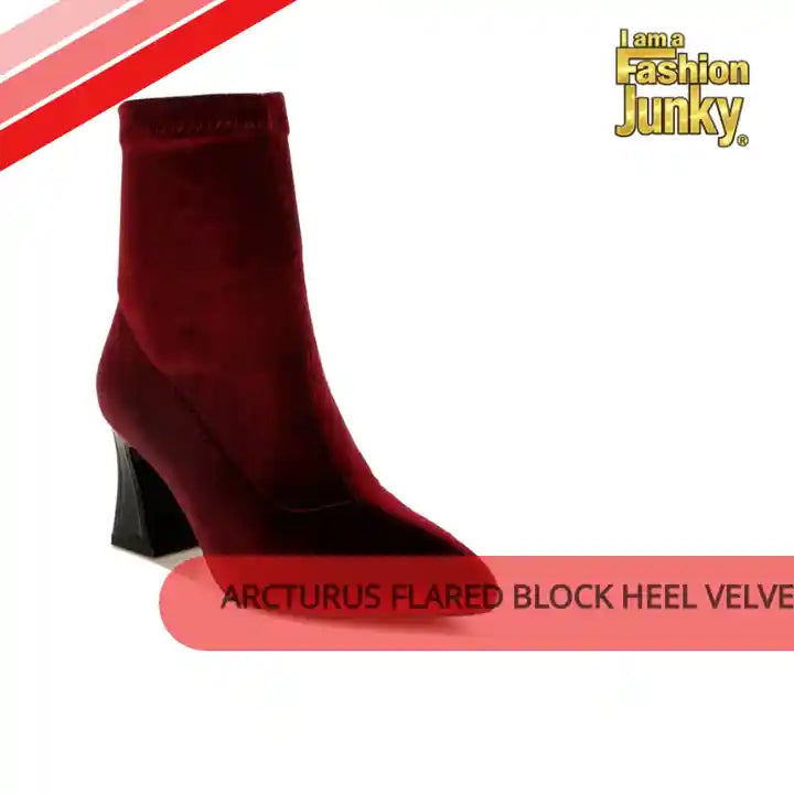 Arcturus Flared Block Heel Velvet Boots by@Outfy