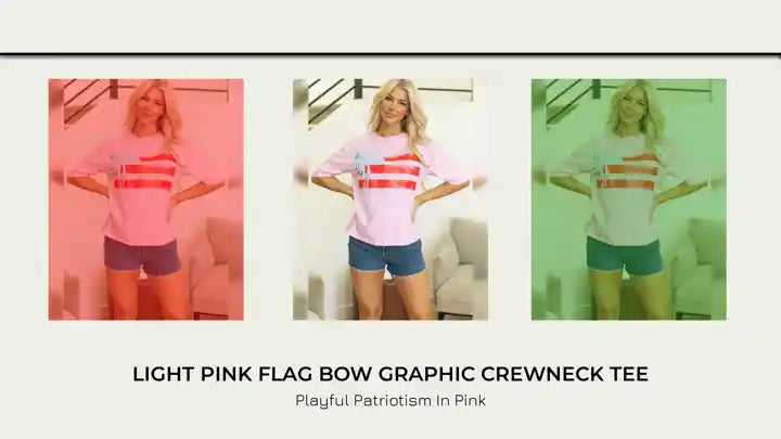 Light Pink Flag Bow Graphic Crewneck Tee by@Outfy