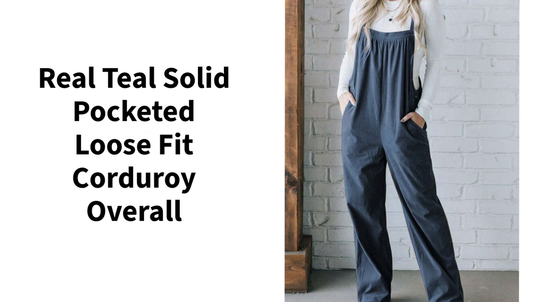 Real Teal Solid Pocketed Loose Fit Corduroy Overall by@Outfy