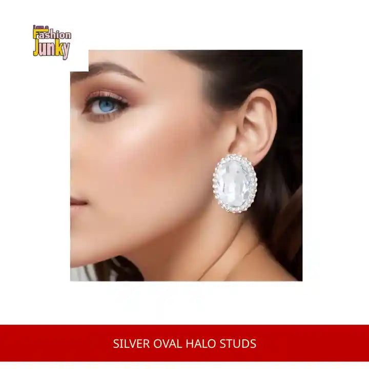 Silver Oval Halo Studs by@Outfy