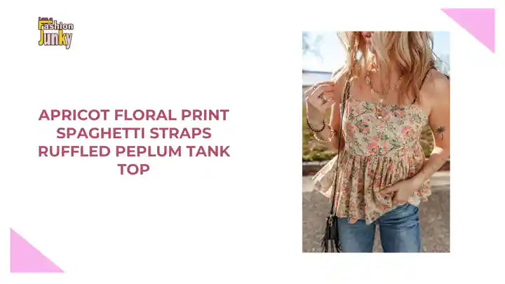 Apricot Floral Print Spaghetti Straps Ruffled Peplum Tank Top by@Outfy