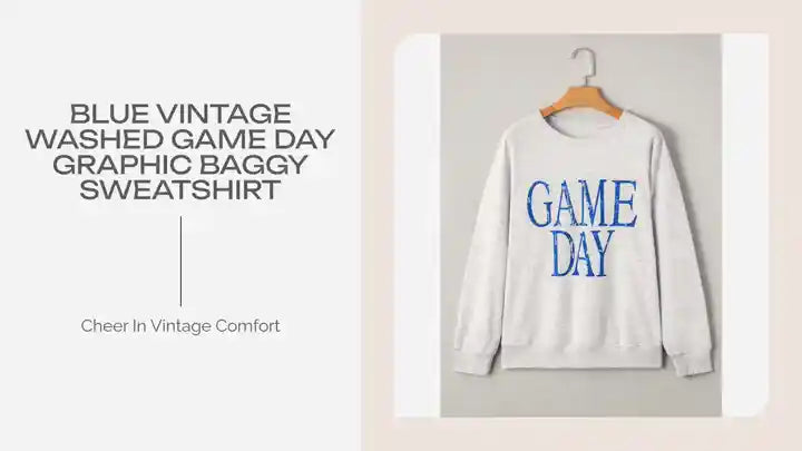 Blue Vintage Washed GAME DAY Graphic Baggy Sweatshirt by@Outfy