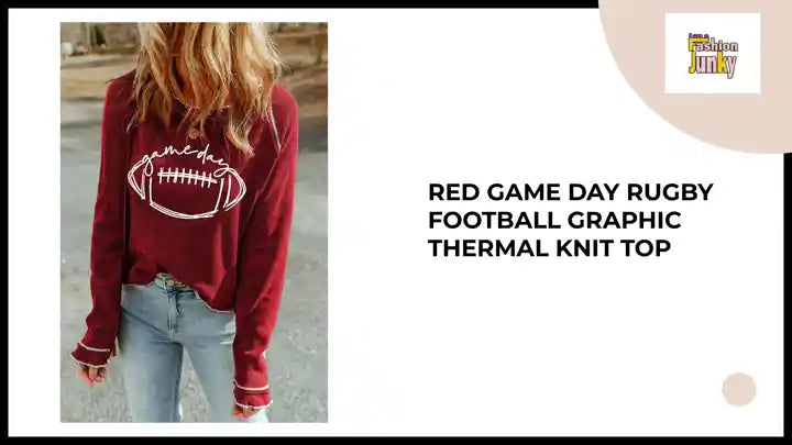 Red Game Day Rugby Football Graphic Thermal Knit Top by@Outfy