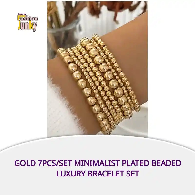 Gold 7pcs/Set Minimalist Plated Beaded Luxury Bracelet Set by@Outfy