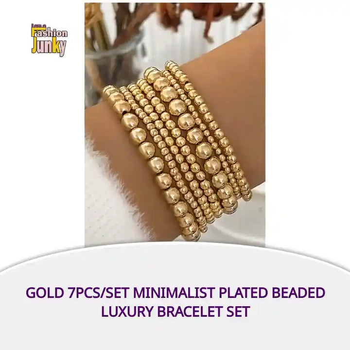 Gold 7pcs/Set Minimalist Plated Beaded Luxury Bracelet Set by@Outfy