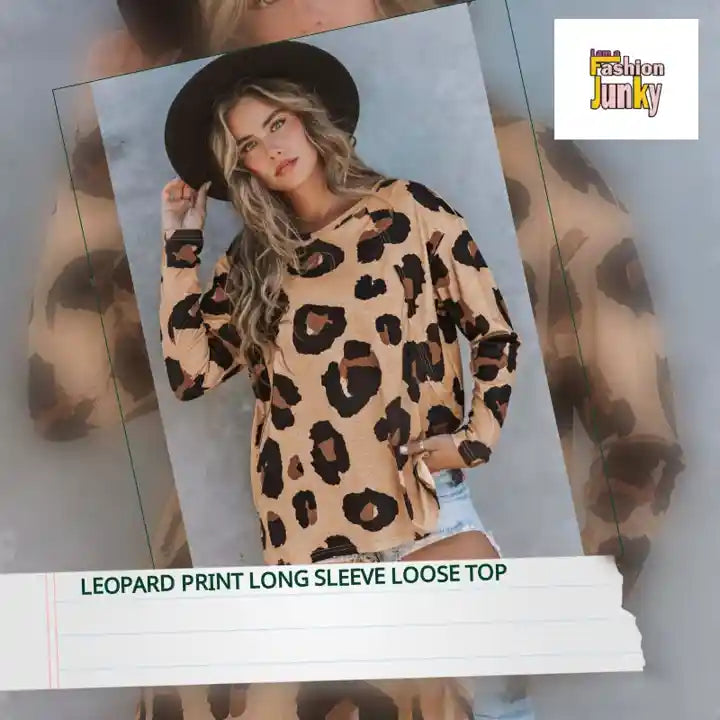 Leopard Print Long Sleeve Loose Top by@Outfy
