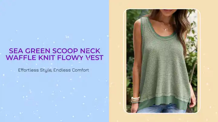 Sea Green Scoop Neck Waffle Knit Flowy Vest by@Outfy