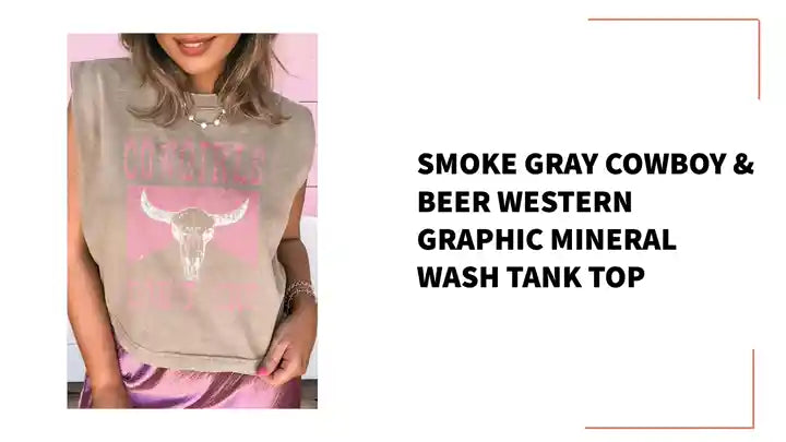 Smoke Gray Cowboy &amp; Beer Western Graphic Mineral Wash Tank Top by@Outfy
