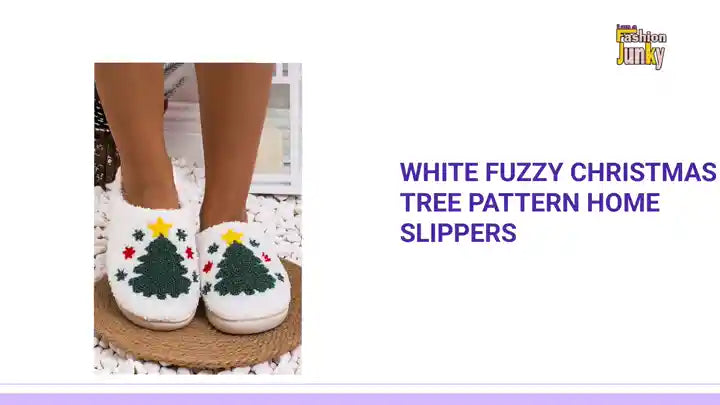 White Fuzzy Christmas Tree Pattern Home Slippers by@Outfy