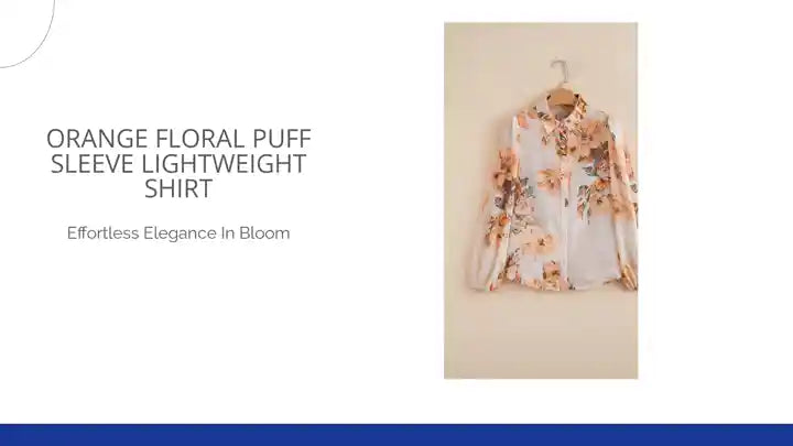 Orange Floral Puff Sleeve Lightweight Shirt by@Outfy