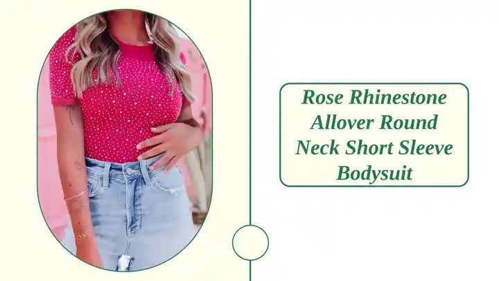 Rose Rhinestone Allover Round Neck Short Sleeve Bodysuit by@Outfy