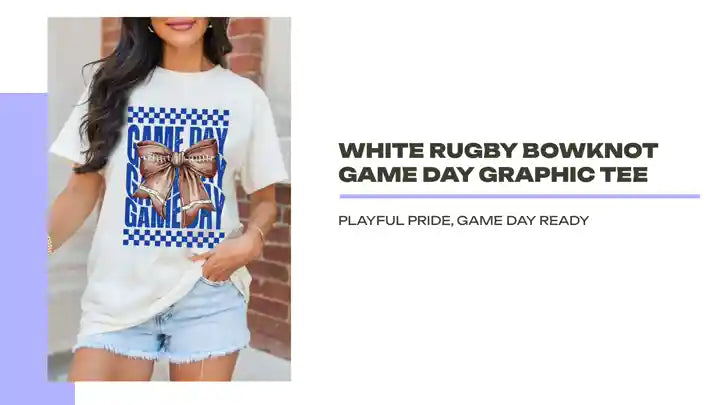 White Rugby Bowknot GAME DAY Graphic Tee by@Outfy