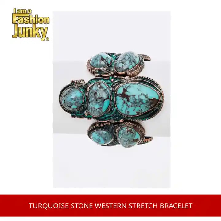 TURQUOISE STONE WESTERN STRETCH BRACELET by@Outfy