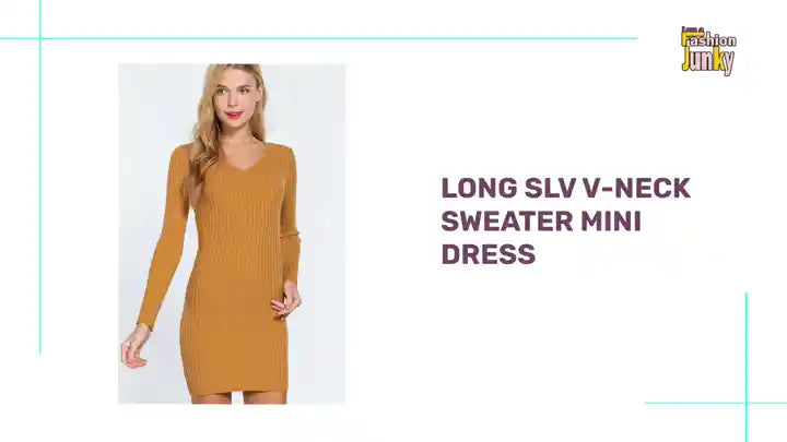 Long Slv V-neck Sweater Mini Dress by@Outfy