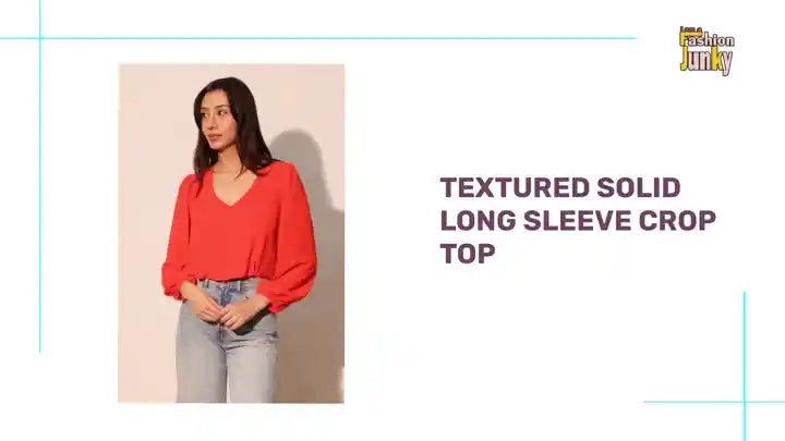 Textured Solid Long Sleeve Crop Top by@Outfy