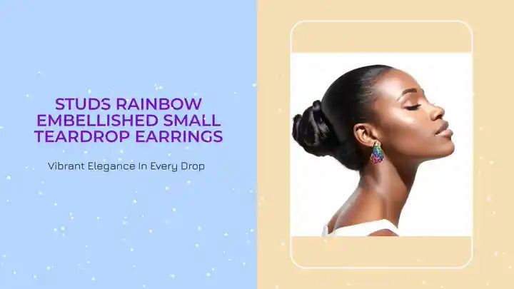 Studs Rainbow Embellished Small Teardrop Earrings by@Outfy
