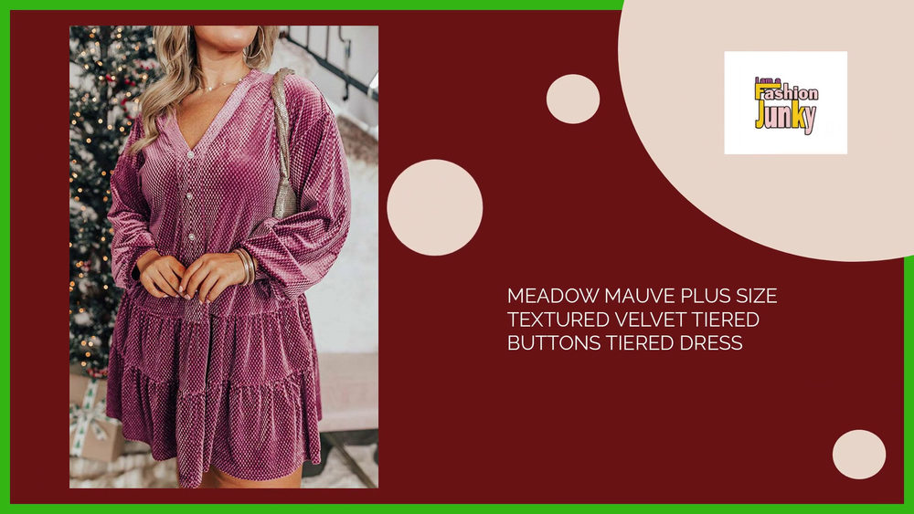 Meadow Mauve Plus Size Textured Velvet Tiered Buttons Tiered Dress by@Outfy