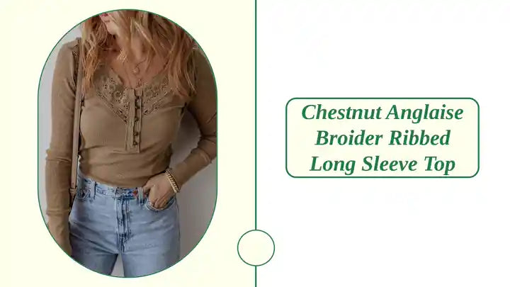 Chestnut Anglaise Broider Ribbed Long Sleeve Top by@Outfy
