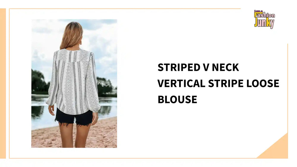Striped V Neck Vertical Stripe Loose Blouse by@Outfy