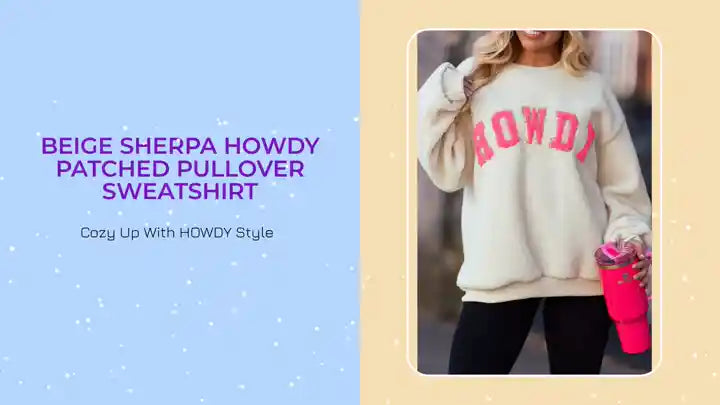 Beige Sherpa HOWDY Patched Pullover Sweatshirt by@Outfy