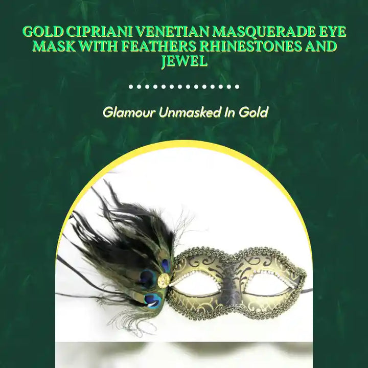 Gold Cipriani Venetian Masquerade Eye Mask with Feathers Rhinestones and Jewel by@Outfy