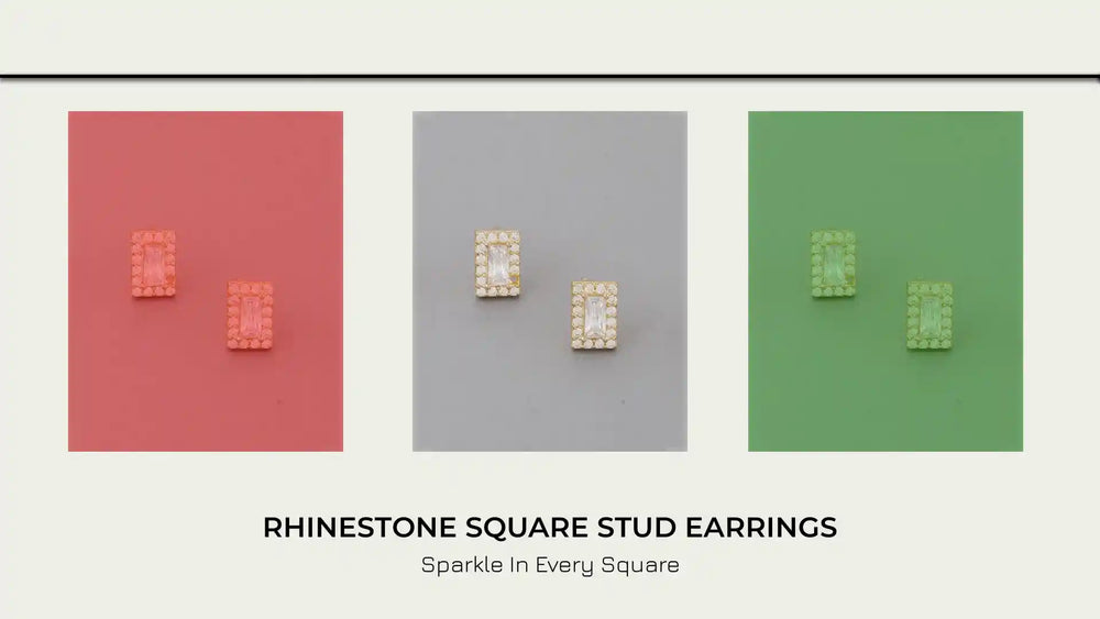 Rhinestone Square Stud Earrings by@Outfy