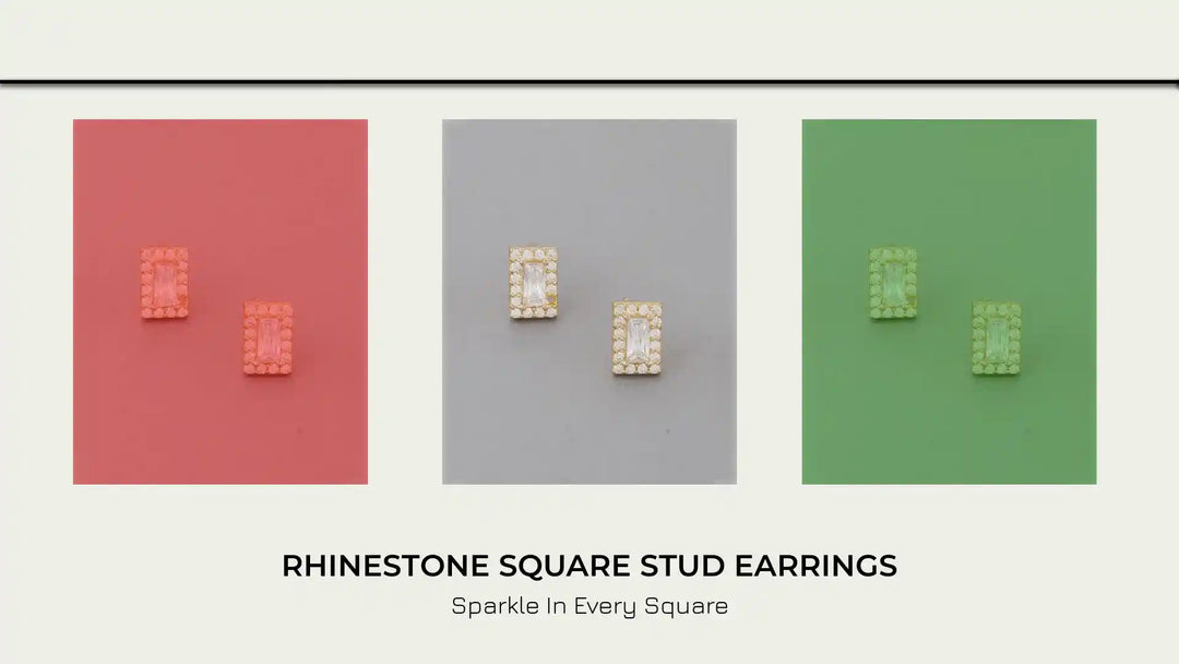 Rhinestone Square Stud Earrings by@Outfy