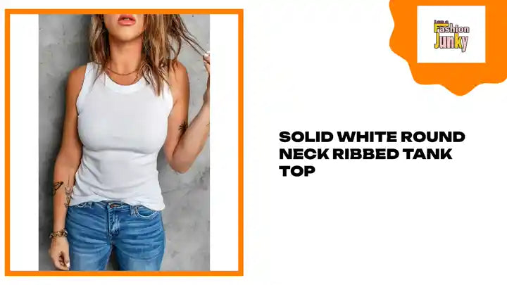 Solid White Round Neck Ribbed Tank Top by@Outfy