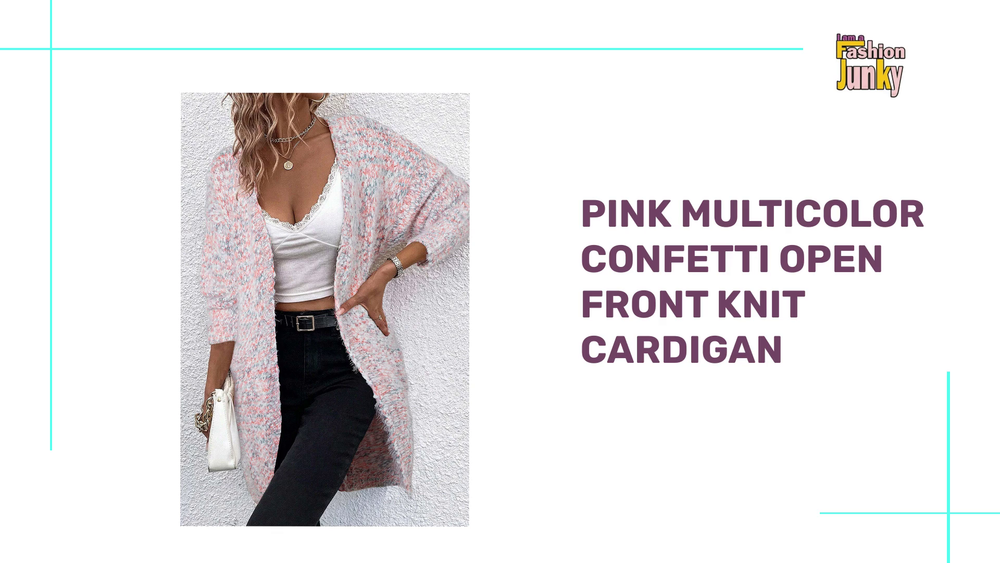 Pink Multicolor Confetti Open Front Knit Cardigan by@Outfy