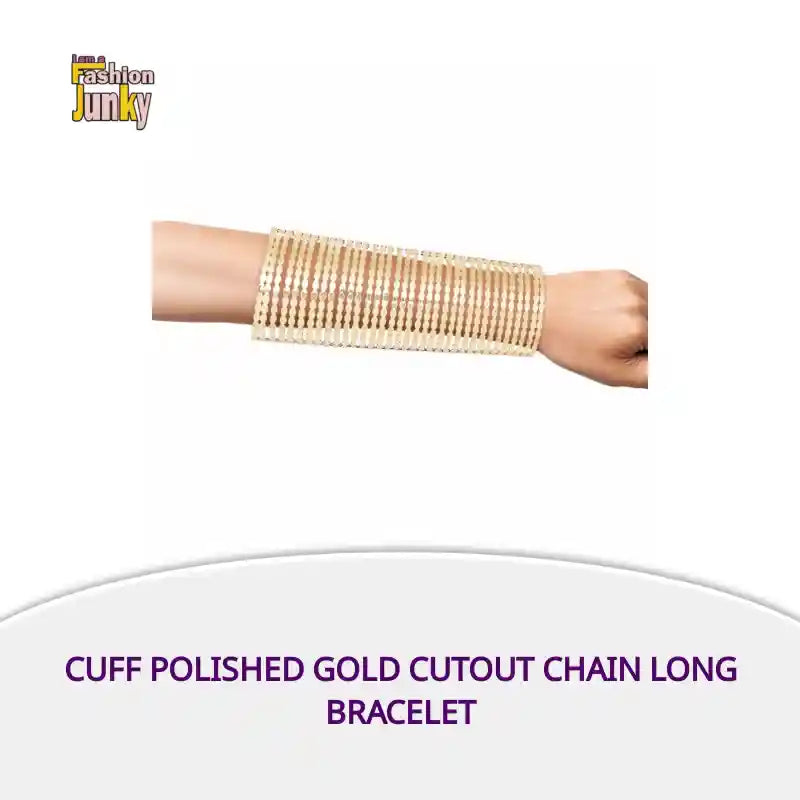 Cuff Polished Gold Cutout Chain Long Bracelet by@Outfy