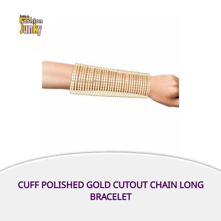 Cuff Polished Gold Cutout Chain Long Bracelet by@Outfy