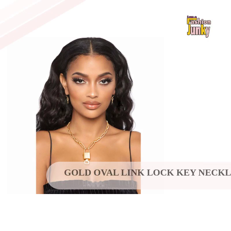 Gold Oval Link Lock Key Necklace by@Outfy