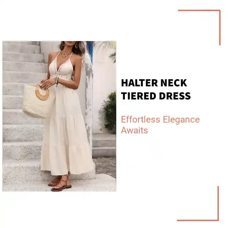 Halter Neck Tiered Dress by@Outfy