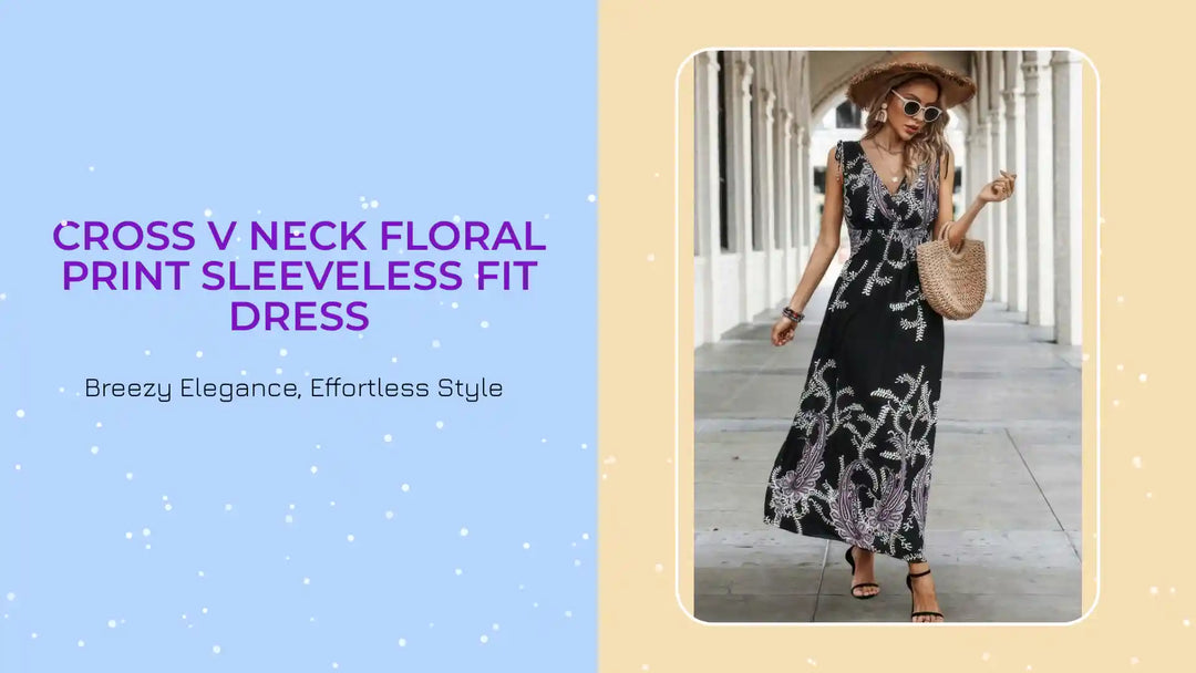 Cross V Neck Floral Print Sleeveless Fit Dress by@Outfy