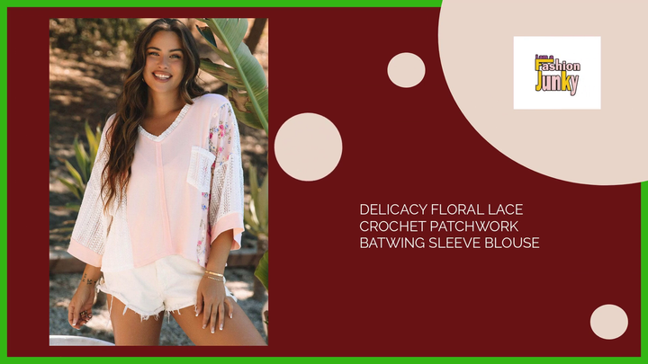 Delicacy Floral Lace Crochet Patchwork Batwing Sleeve Blouse by@Outfy