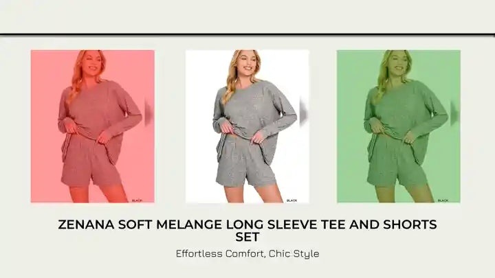 Zenana Soft Melange Long Sleeve Tee and Shorts Set by@Outfy