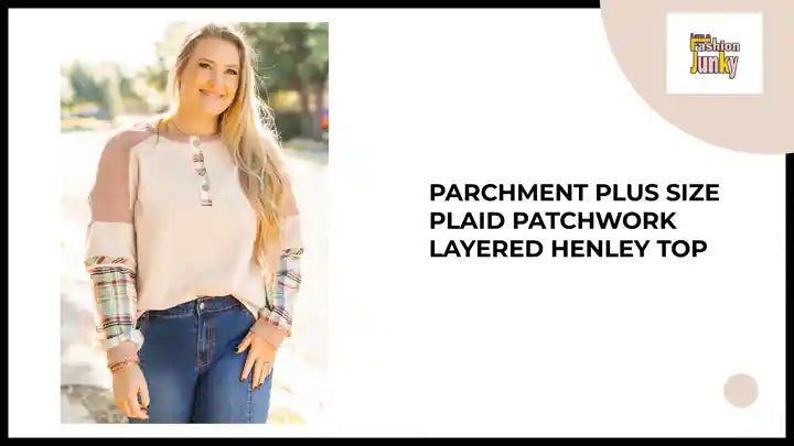 Parchment Plus Size Plaid Patchwork Layered Henley Top by@Outfy