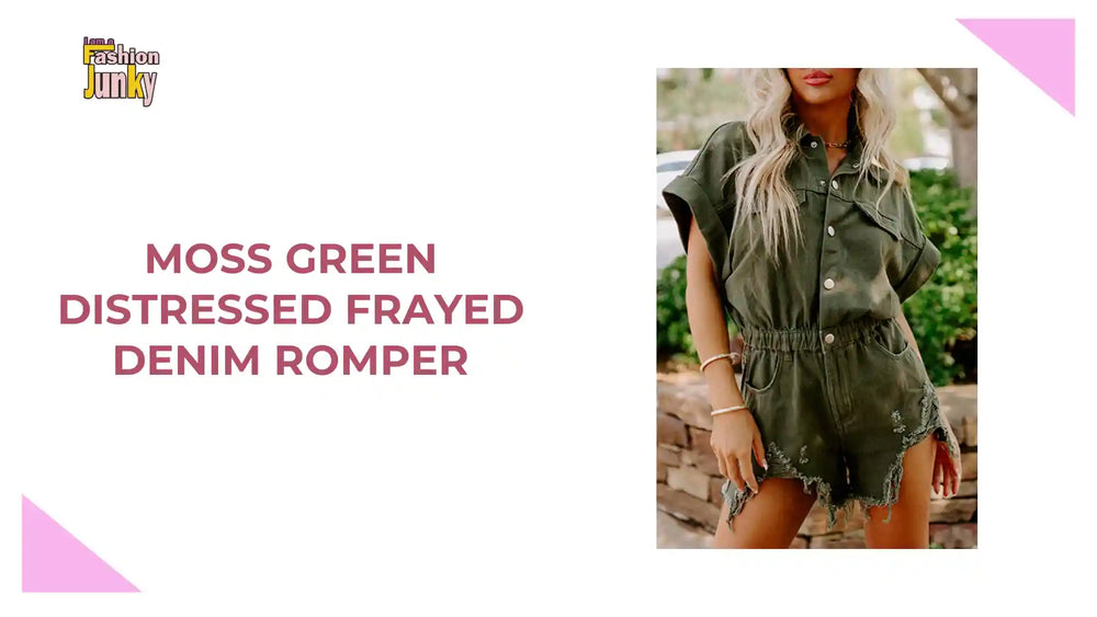 Moss Green Distressed Frayed Denim Romper by@Outfy